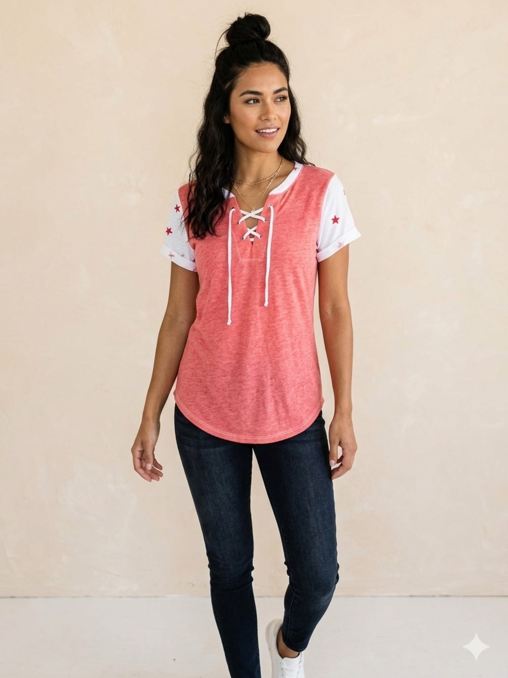 No Comment NY-LA Red with Stars - Lace-Up Style - NWT